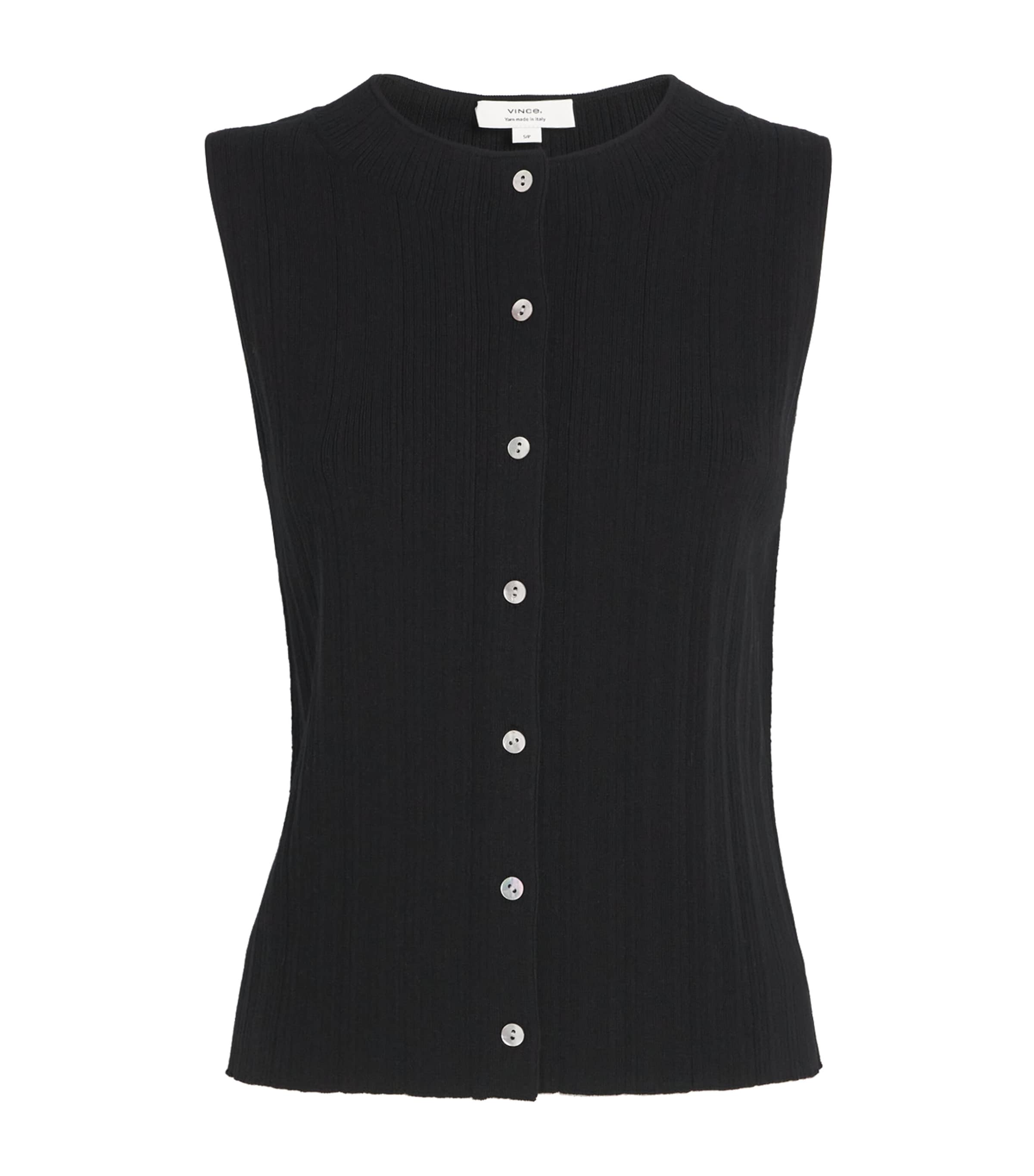 Vince Black Sleeveless Button-Up Top