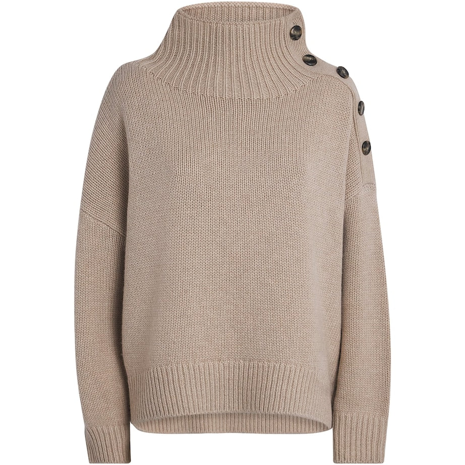 Beige Wool-Cashmere Buttoned Sweater