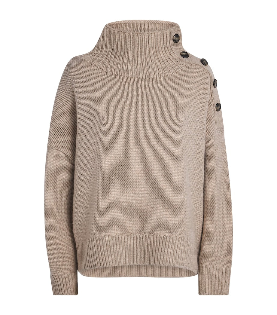 Beige Wool-Cashmere Buttoned Sweater