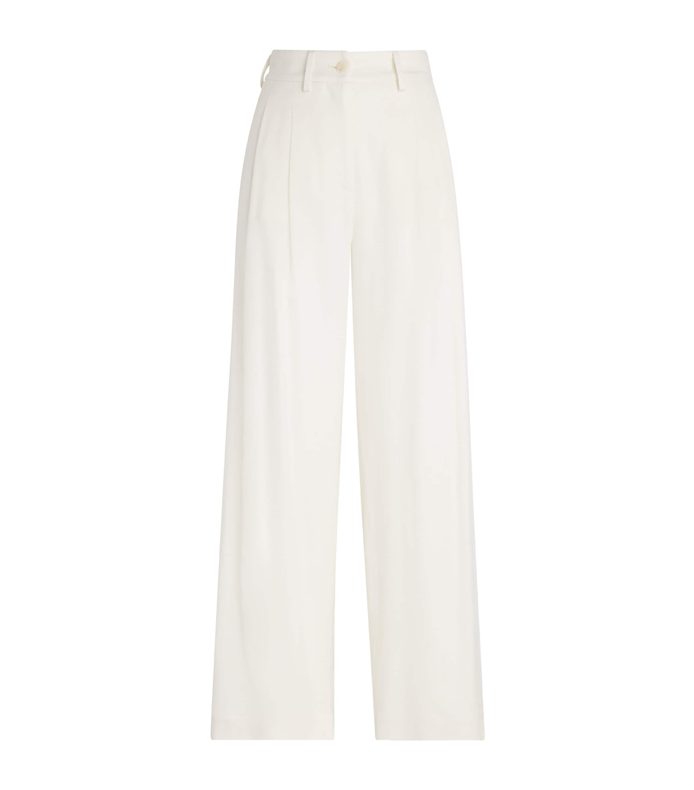 White Kid Cashmere Wide-Leg Tailored Trousers