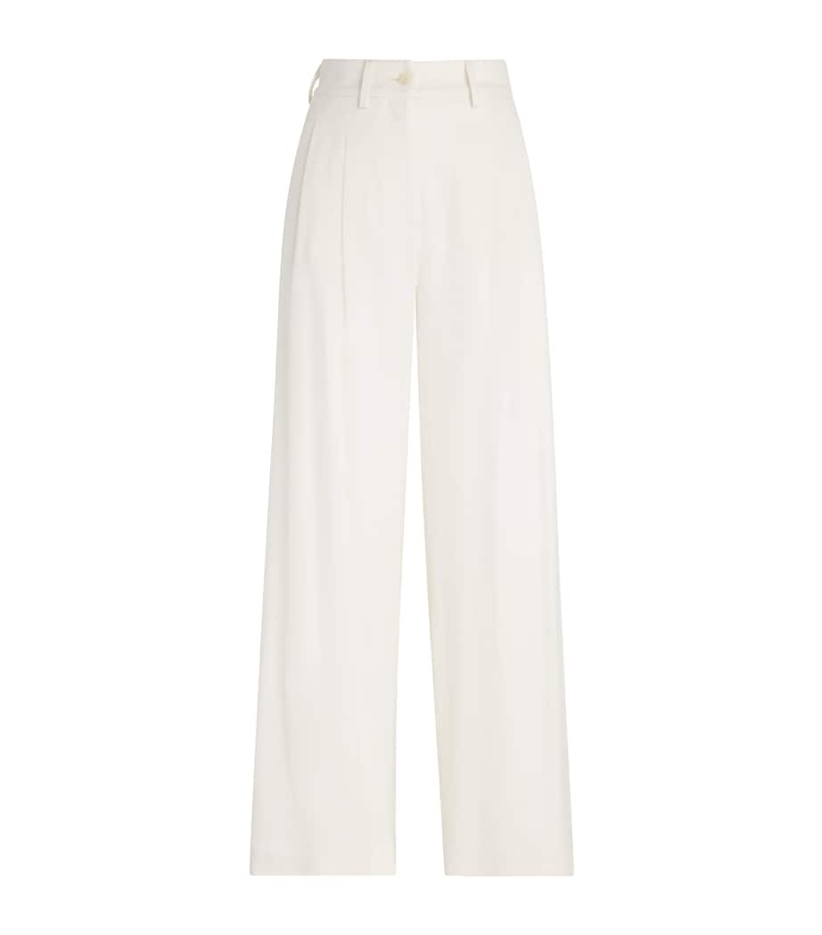 Colombo White Kid Cashmere Wide-Leg Tailored Trousers