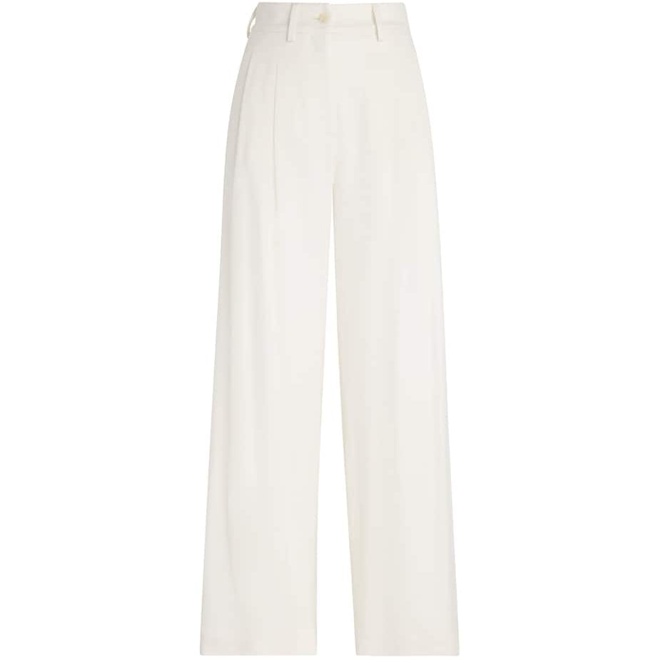 Colombo White Kid Cashmere Wide-Leg Tailored Trousers