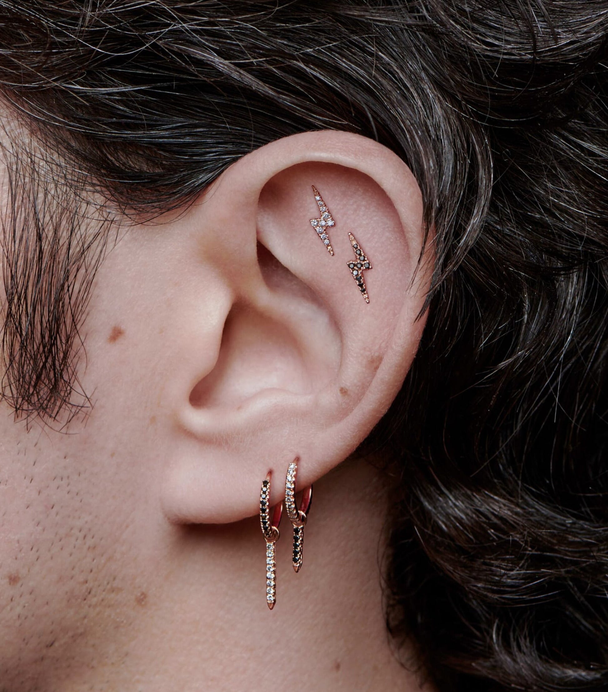 Maria Tash White Gold Diamond Lightning Bolt Threaded Stud Earring (11mm)