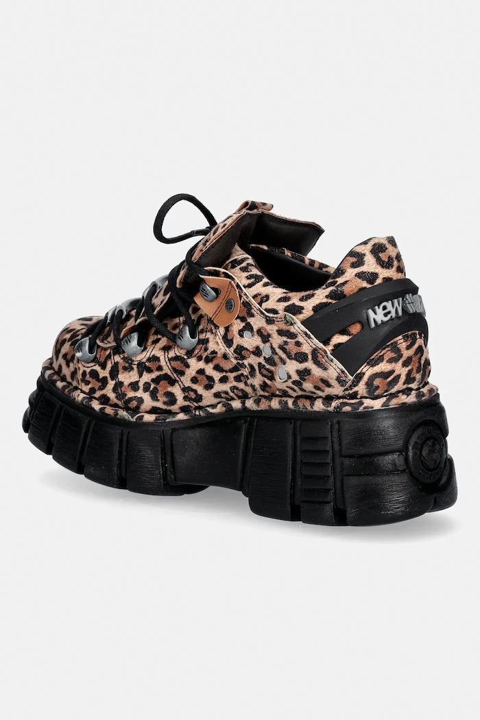 New Rock ANTE LEOPARDO CUERO, TOWER NEGRO+ Yanı Süet Spor Ayakkabı
