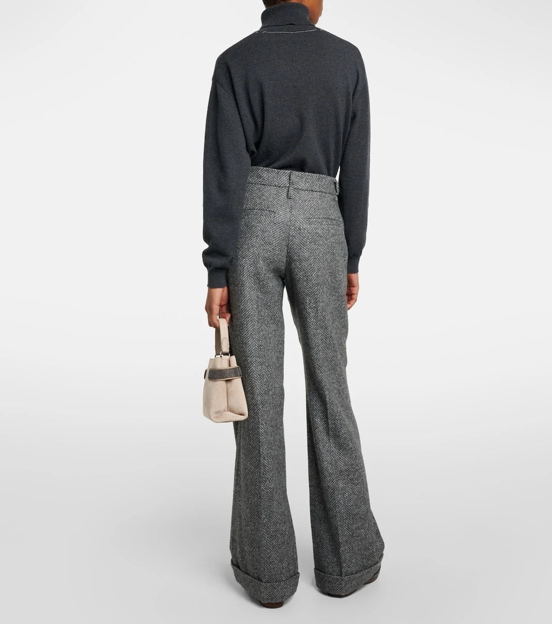 Brunello Cucinelli - Herringbone wool-blend flared pants