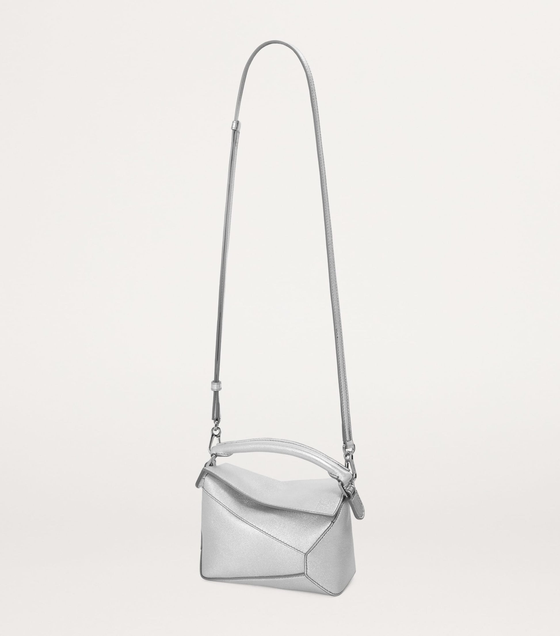 LOEWE Silver Mini Leather Puzzle Edge Top-Handle Bag