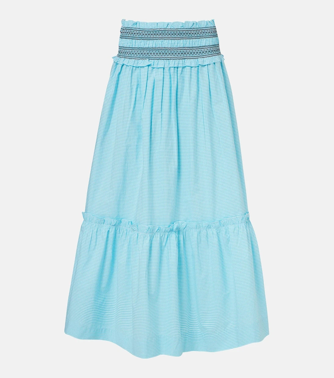 Ganni - Embroidered gingham cotton poplin maxi skirt