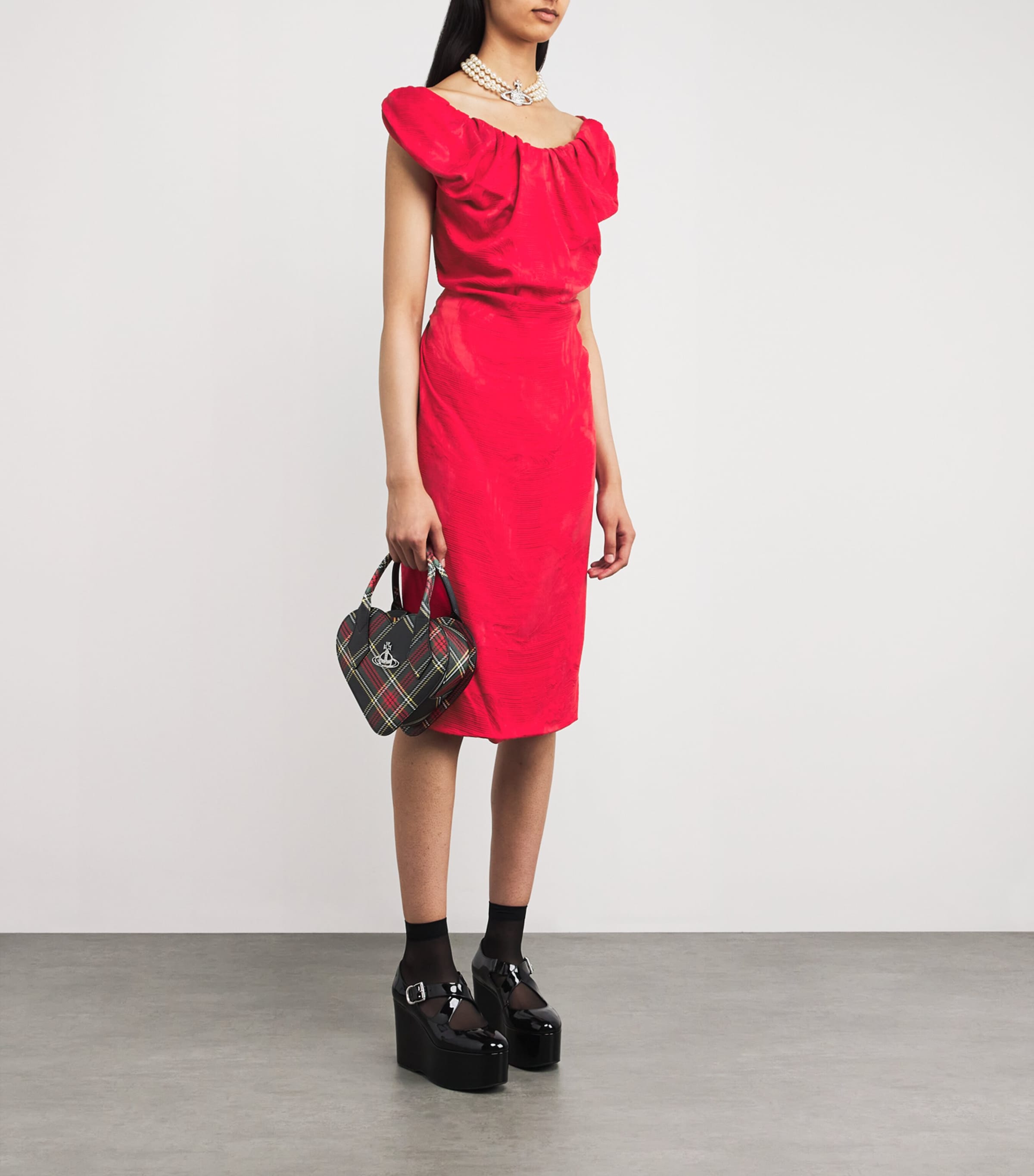 Vivienne Westwood Brown Puff-Sleeve Ginnie Amber Midi Dress