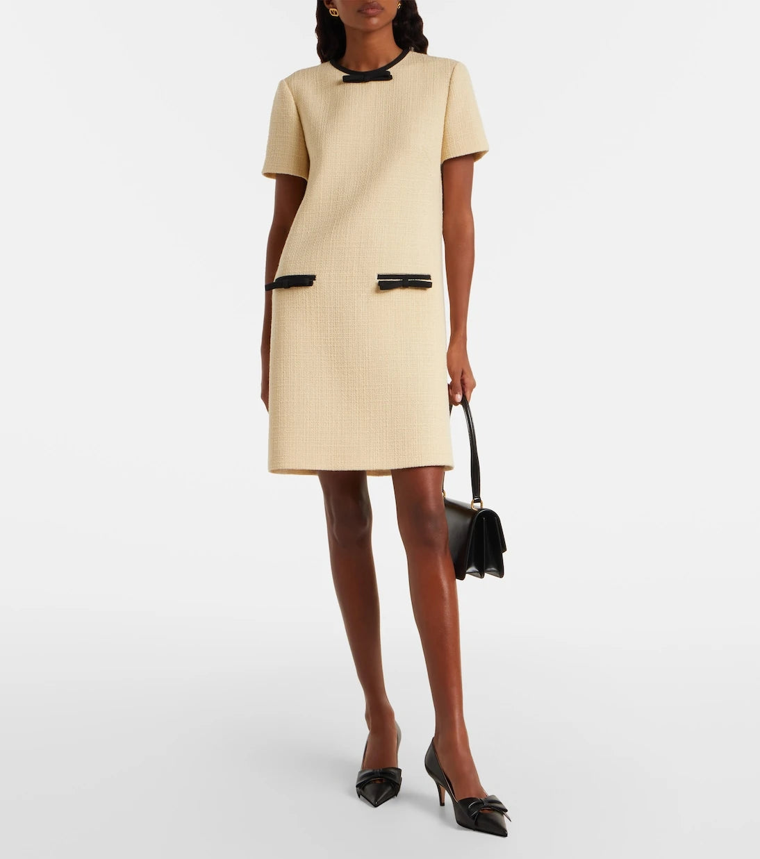 Valentino - Bow-detail wool-blend tweed minidress