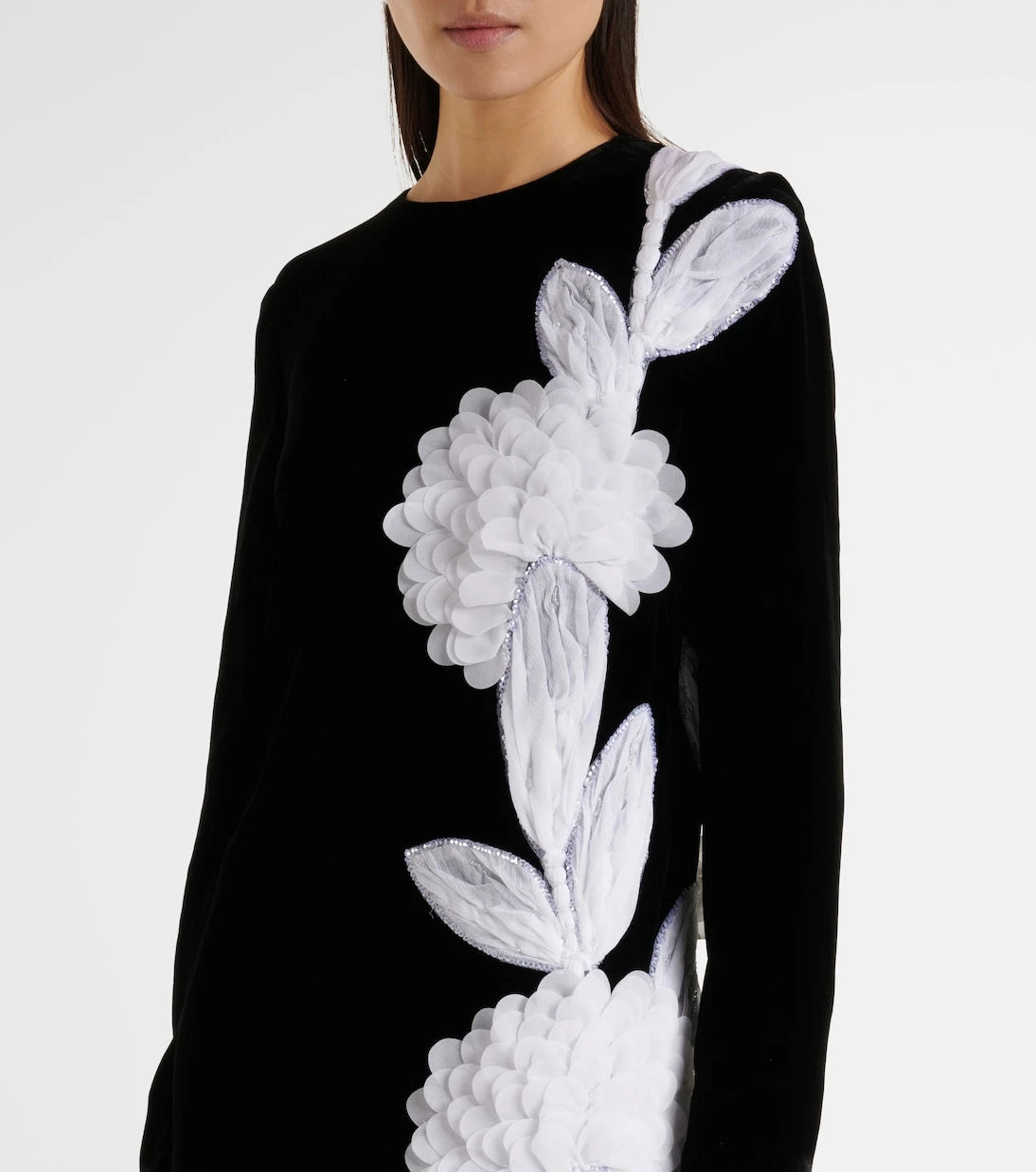 Costarellos - Floral appliqué crêpe gown