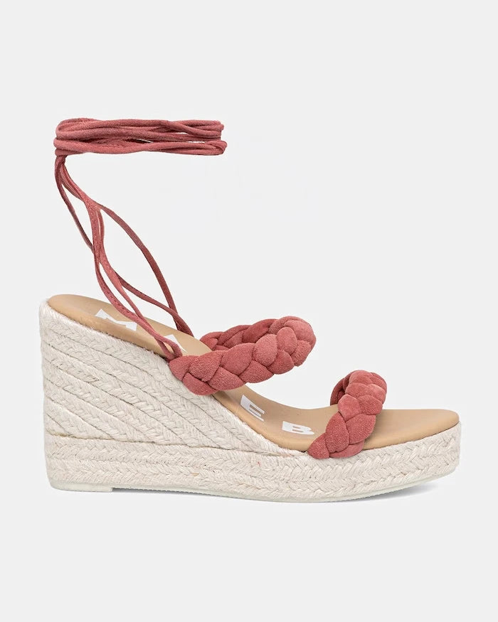 Manebi сандали със скосена пларформа от велур Two Braided Bands Wedge Espadrilles