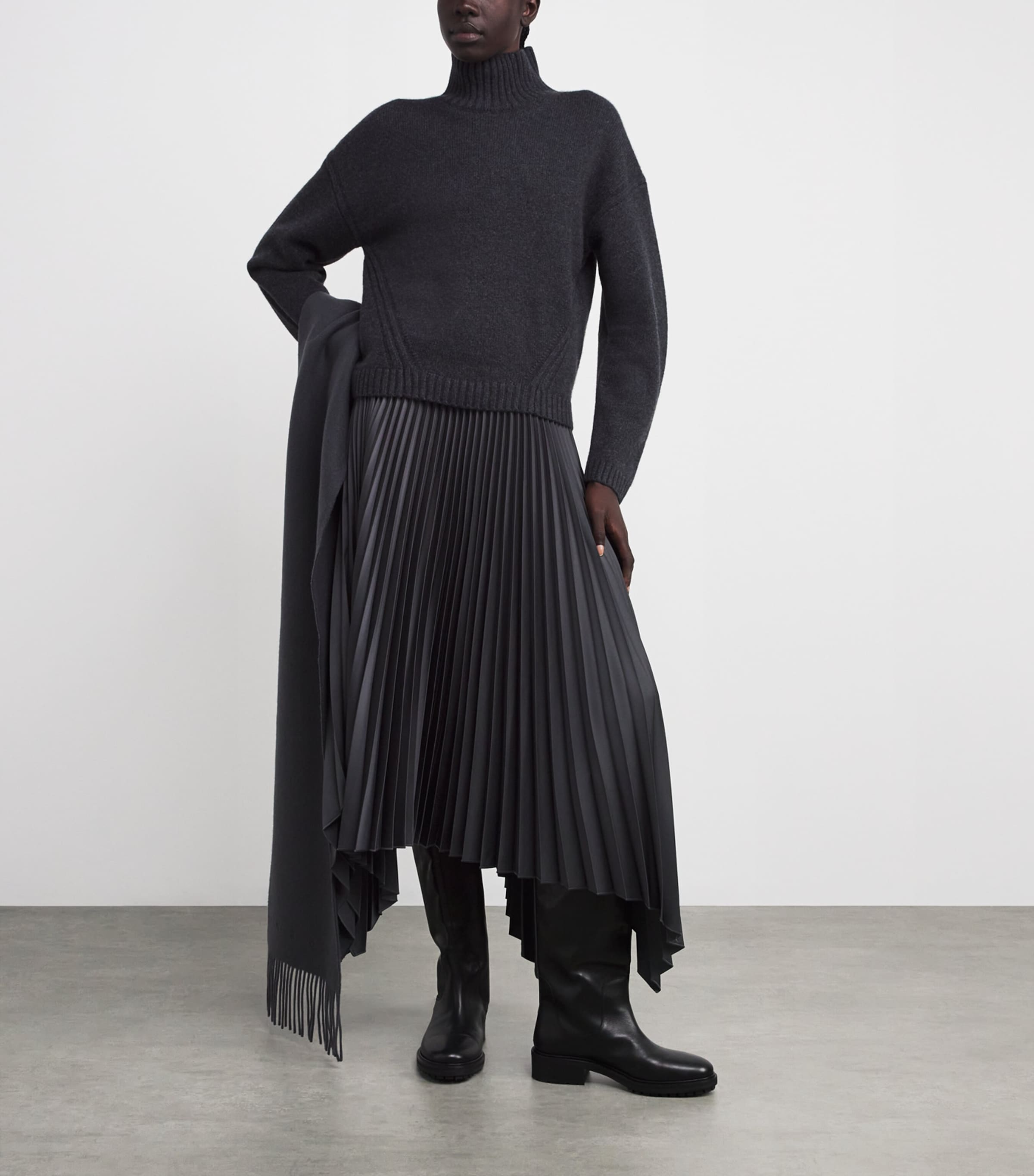 Grey Plissé Ade Midi Skirt