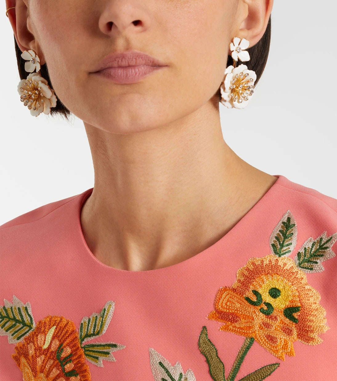 Carolina Herrera - Crystal-embellished floral drop earrings