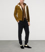 Brown Calf Leather Shearling-Trim Bomber Jacket