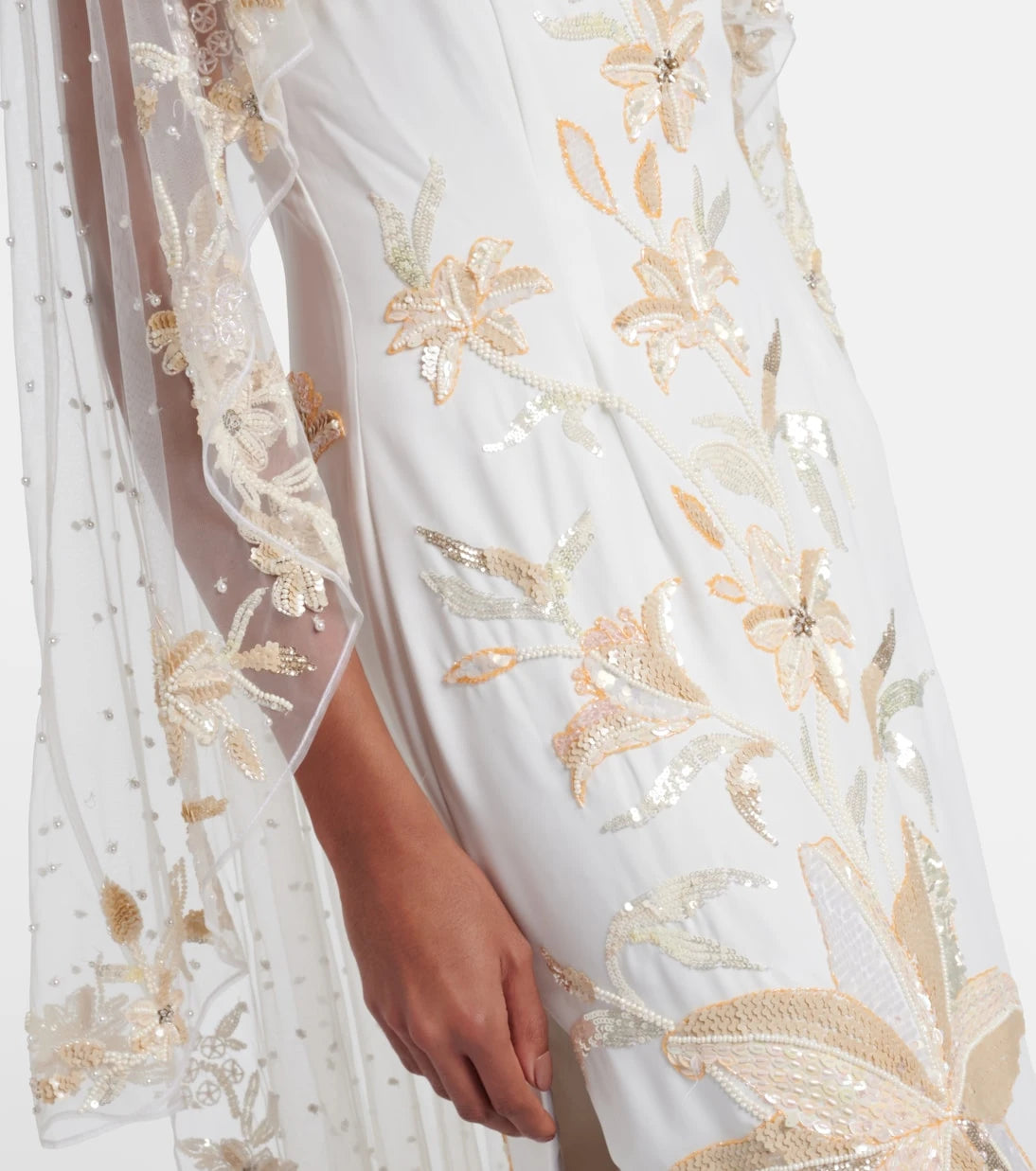 Là Fuori - Ivory Garden embellished caped gown