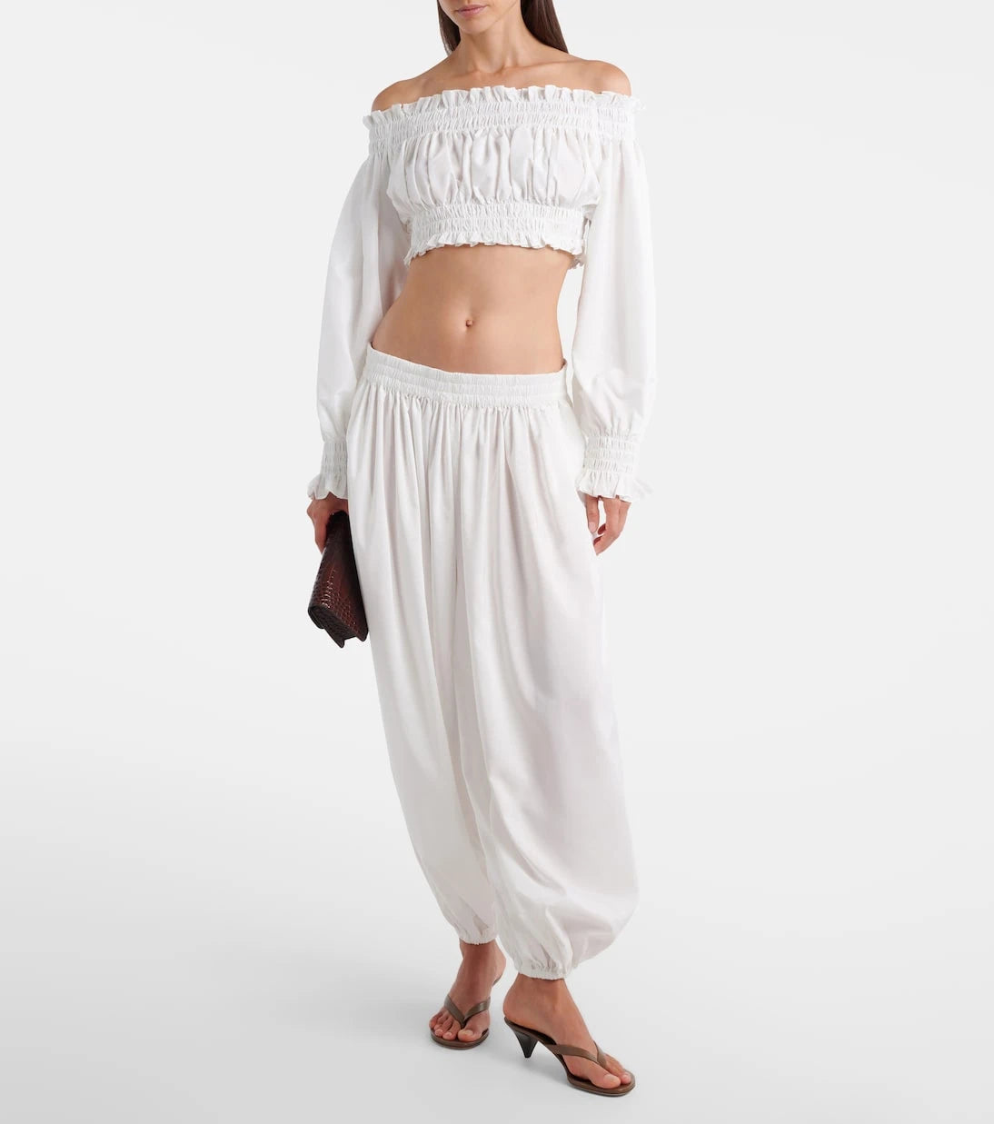 Norma Kamali - Shirred off-shoulder crop top