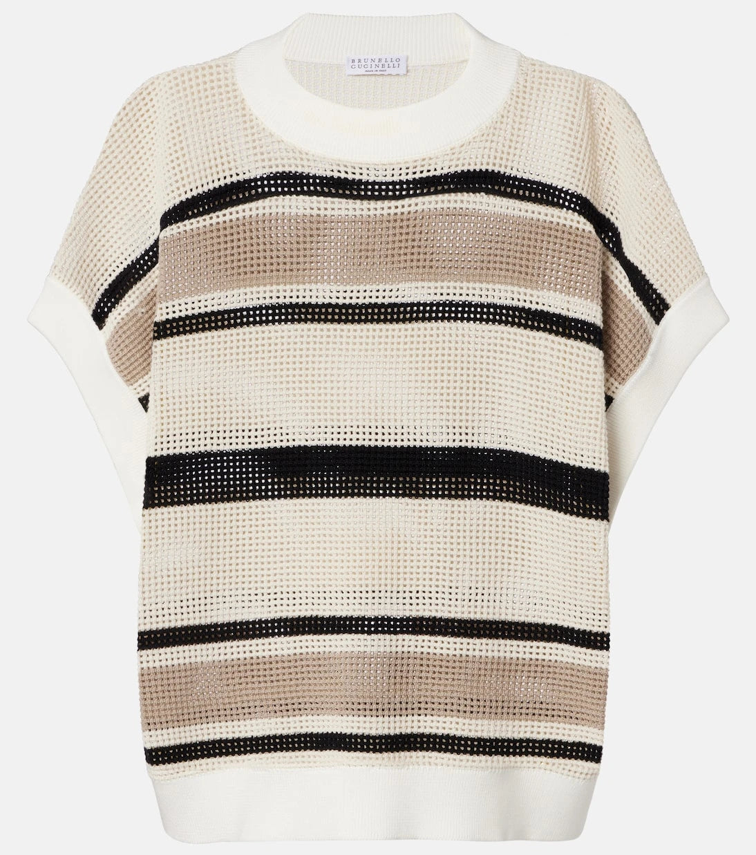 Brunello Cucinelli - Open-knit striped cotton top