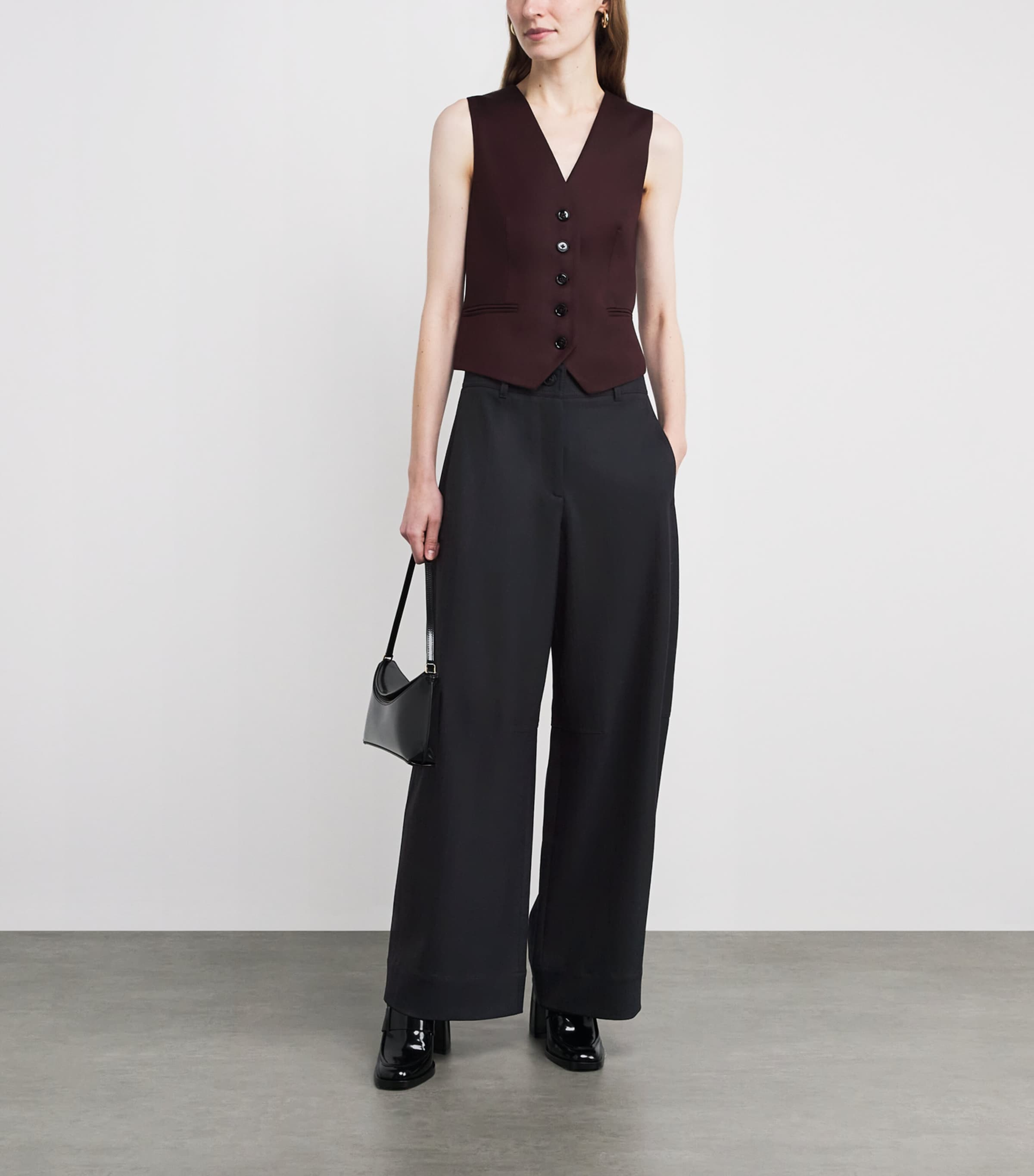 Navy Pinstripe Barrel-Leg Trousers