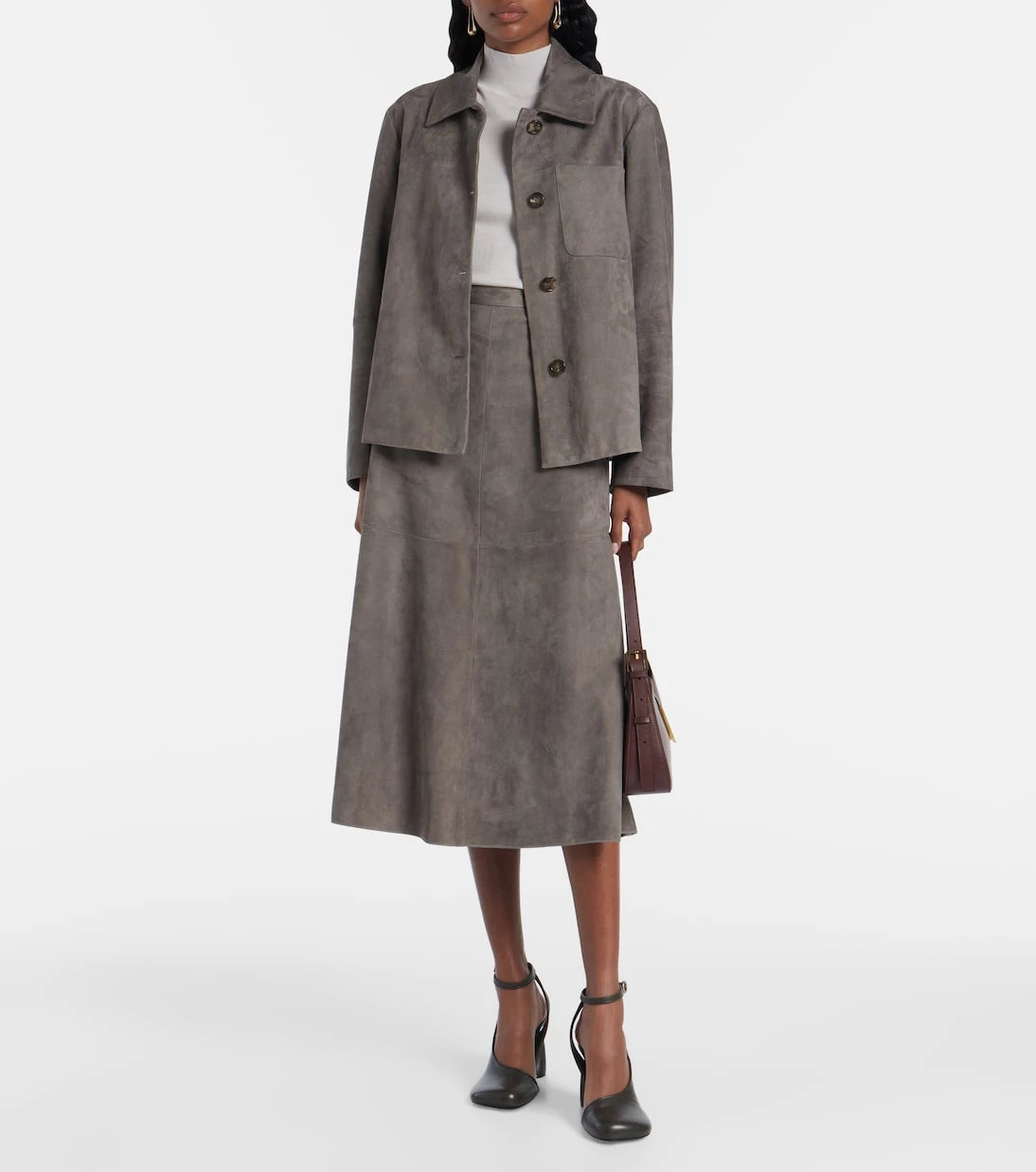 'S Max Mara - تنورة ميدي من الشامواه