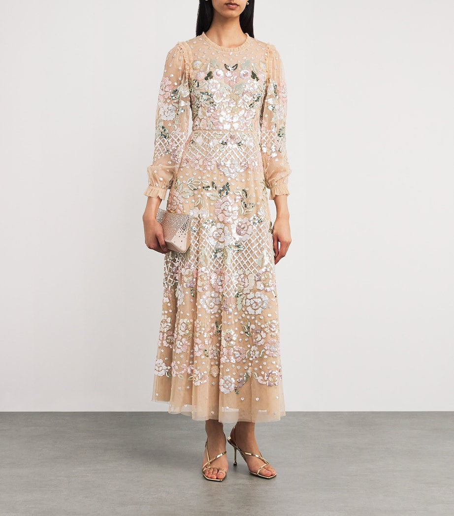 Needle & Thread Beige Embellished Rosalie Maxi Dress