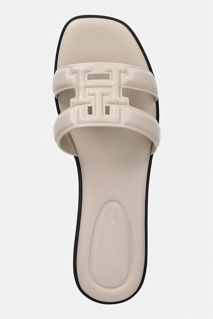 Tommy Hilfiger kadın düz tabanlı deri terlik TH LOGO STRAP MULE