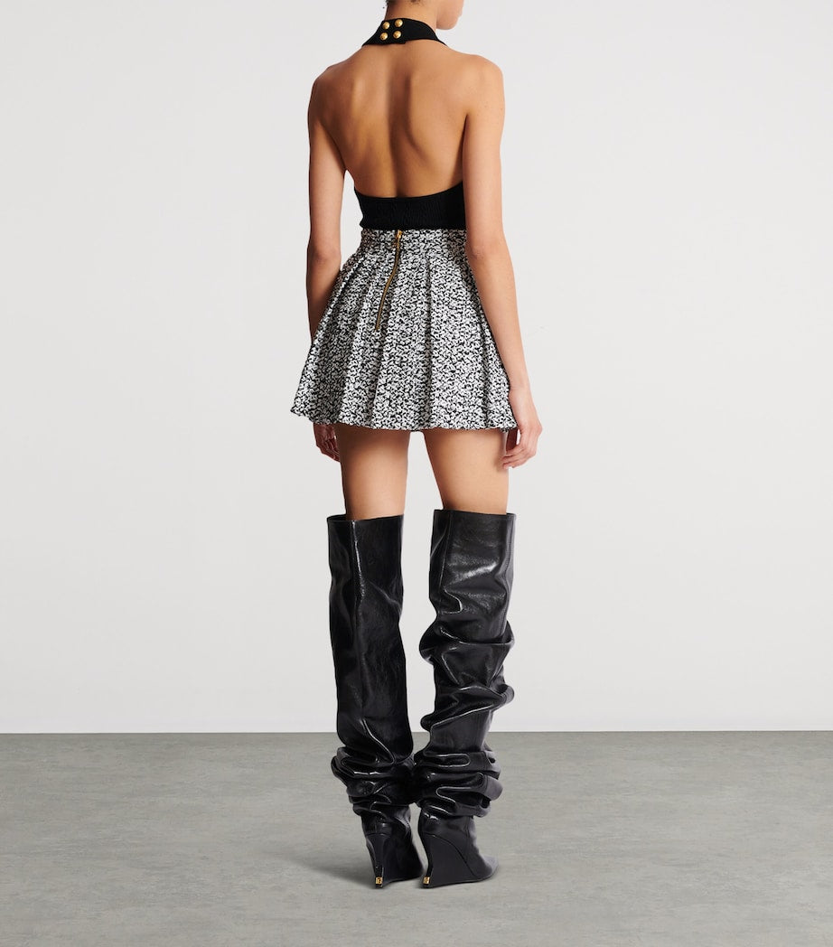 Black Tweed Pleated Mini Skirt