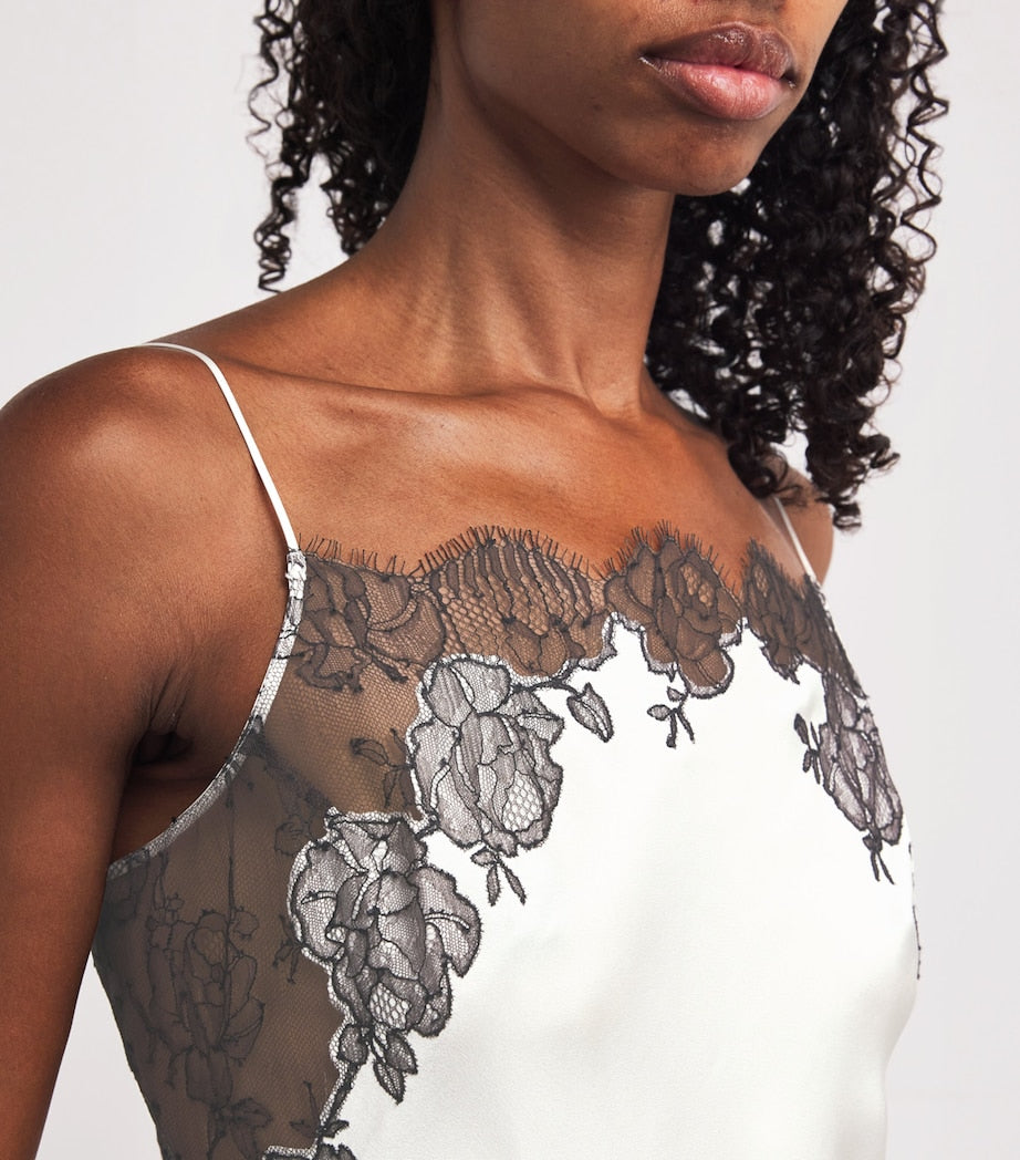 Carine Gilson Beige Silk Lace-Trim Short Slip Dress