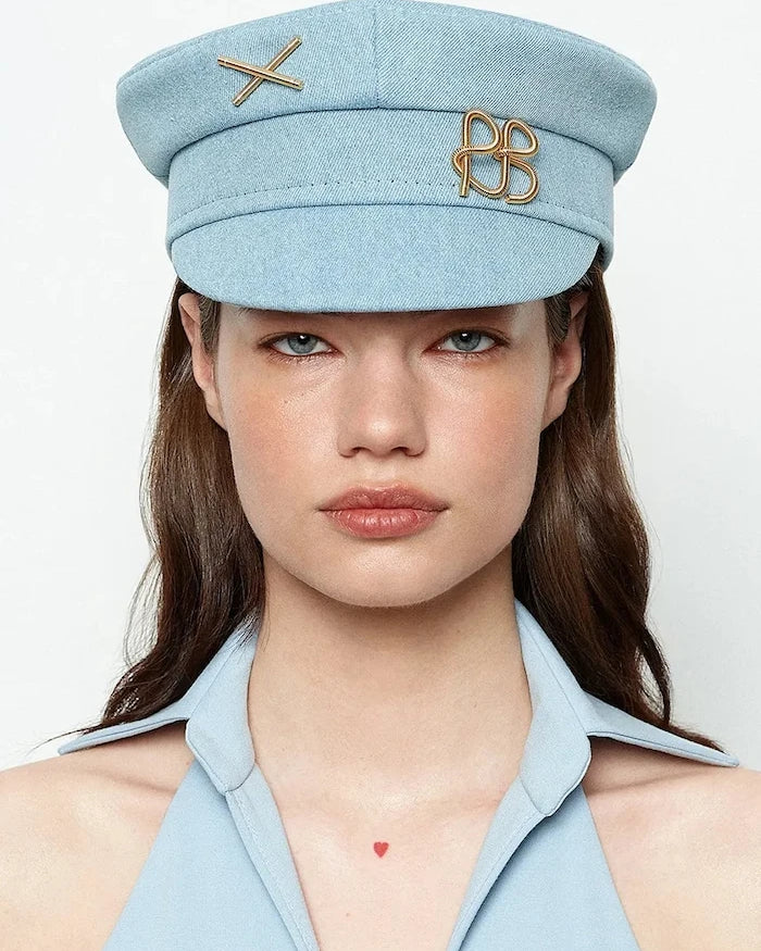 RUSLAN BAGINSKIY denim kadın kasket Denim Baker Boy Cap