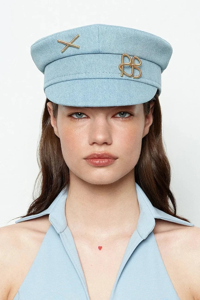 RUSLAN BAGINSKIY denim kadın kasket Denim Baker Boy Cap