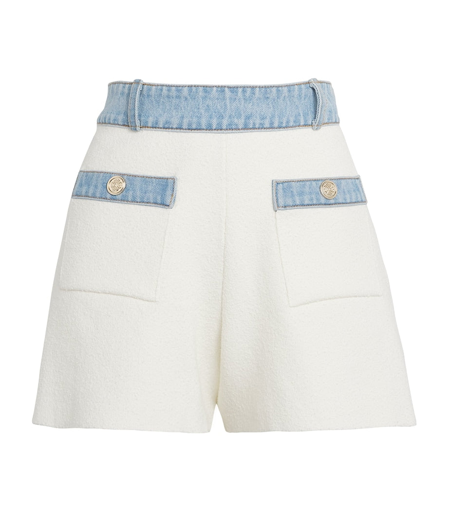 Maje White Cotton-Blend Bouclé Shorts