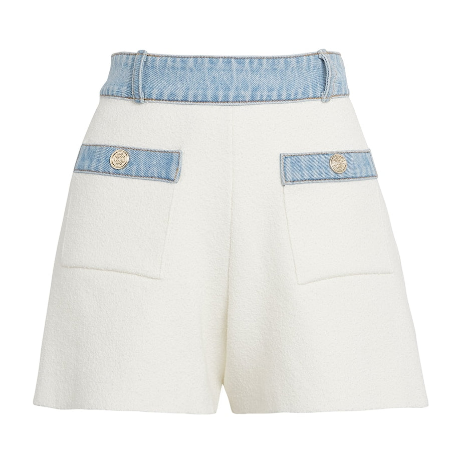 Maje White Cotton-Blend Bouclé Shorts