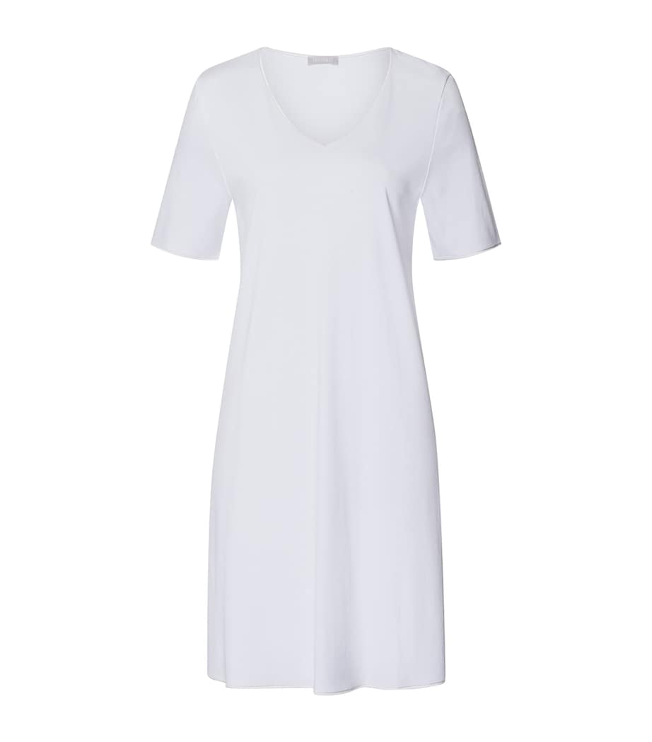 Short-Sleeve Cotton Silk Nightdress WHITE