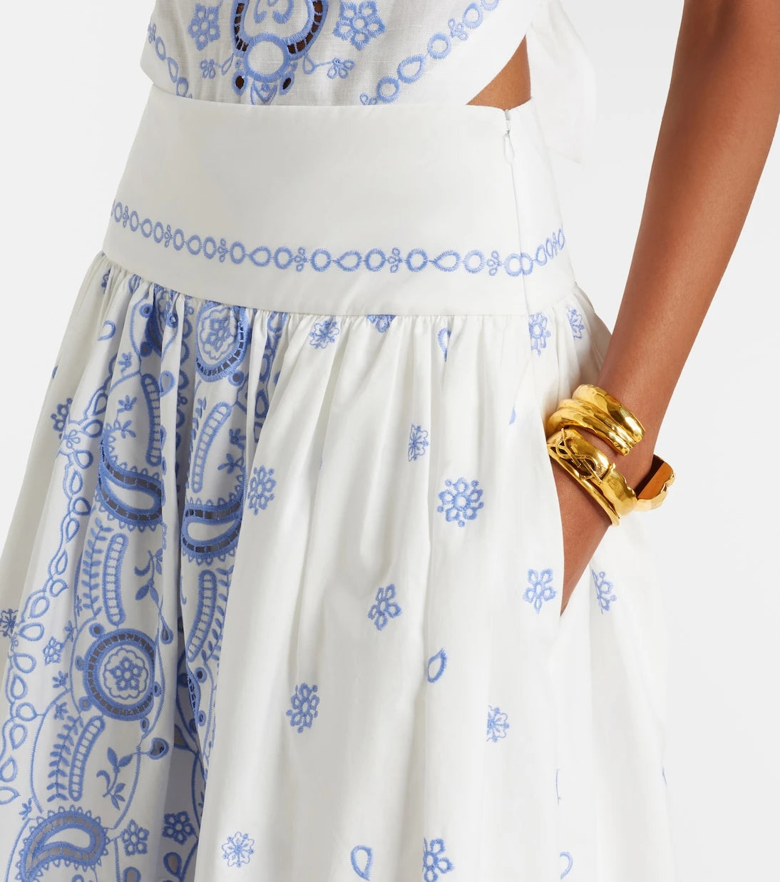 Self-Portrait - Embroidered cotton midi skirt