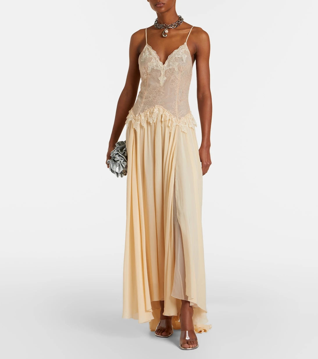 Blumarine - Lace-trimmed georgette maxi dress