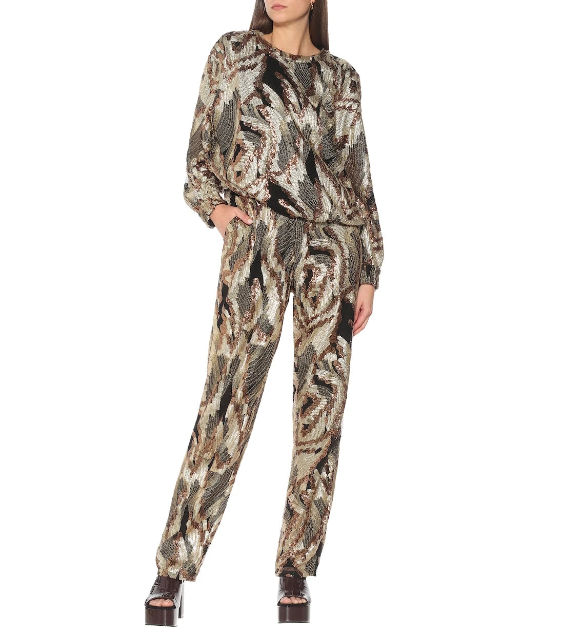 Dries Van Noten - Sequined high-rise straight pants