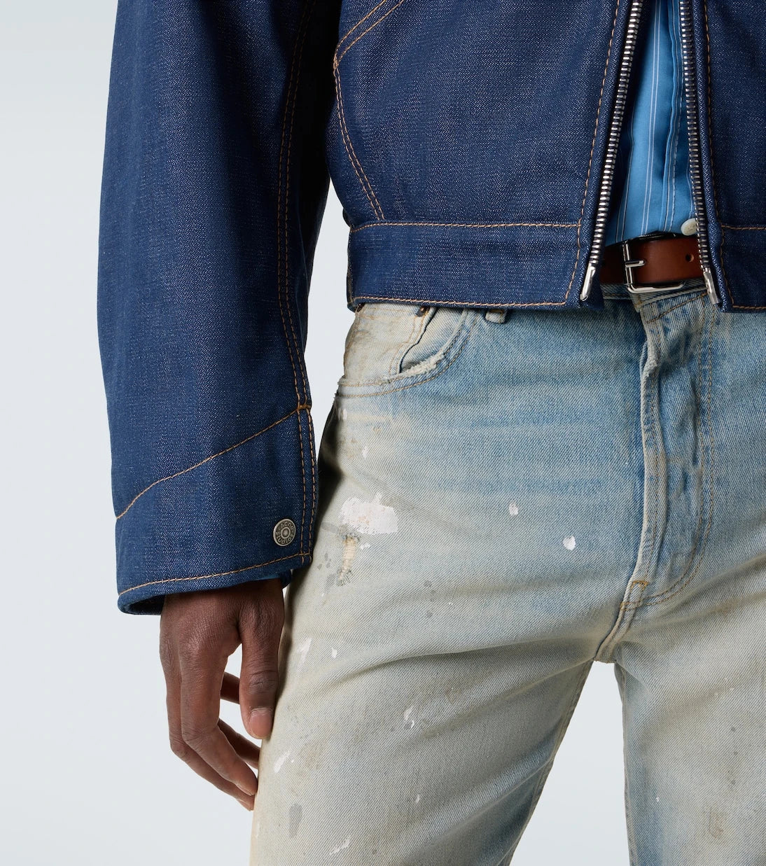 Acne Studios - جاكيت دينم بحواف جلدية