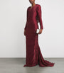 Marmar Halim Burgundy Ruched V-Neck Gown