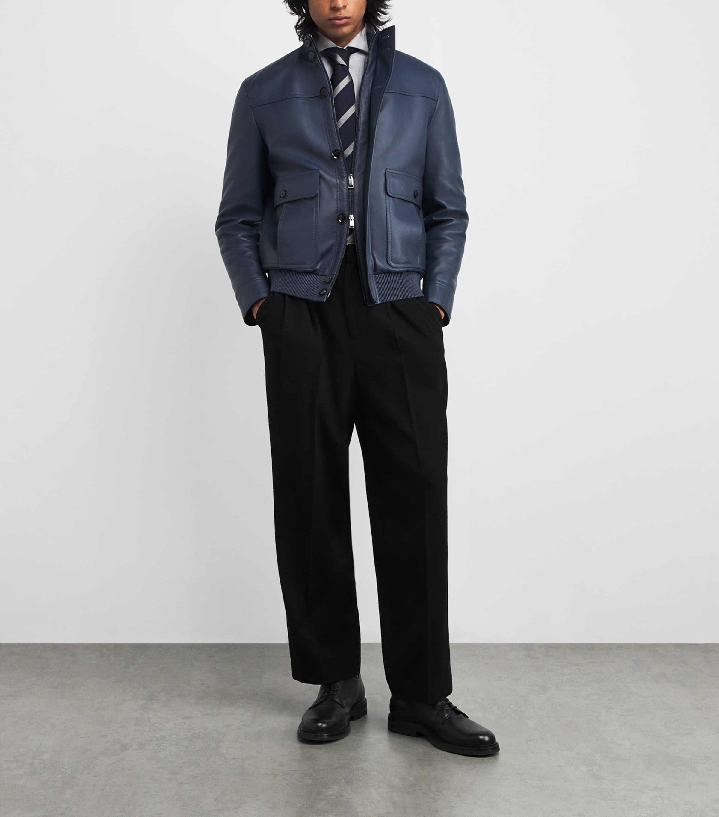 Blue Leather 75 Bomber Jacket