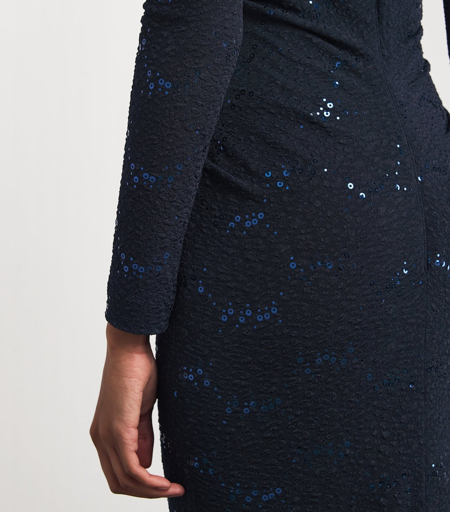 Talbot Runhof Navy Embellished Asymmetric Gown