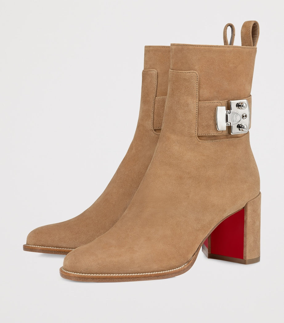 Christian Louboutin Red Booty Lock Suede Boots 70