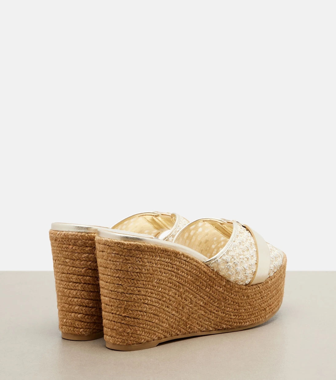 Jimmy Choo - Leda raffia-trimmed leather wedge espadrilles