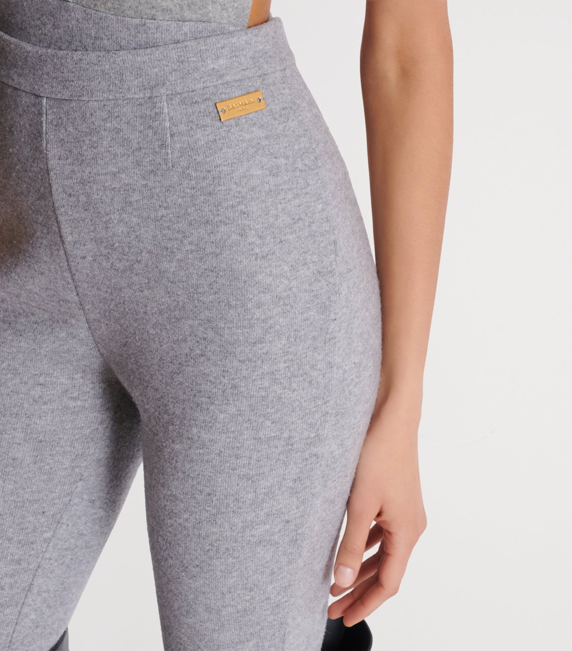 Grey Wool-Blend Knitted Leggings