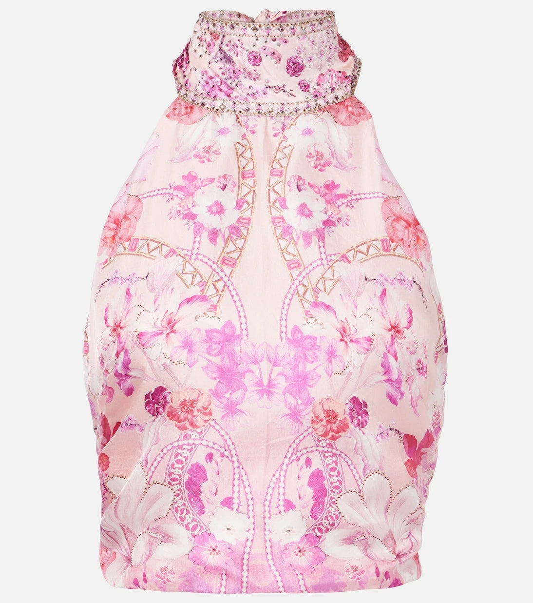 Camilla - Floral embellished silk halterneck top