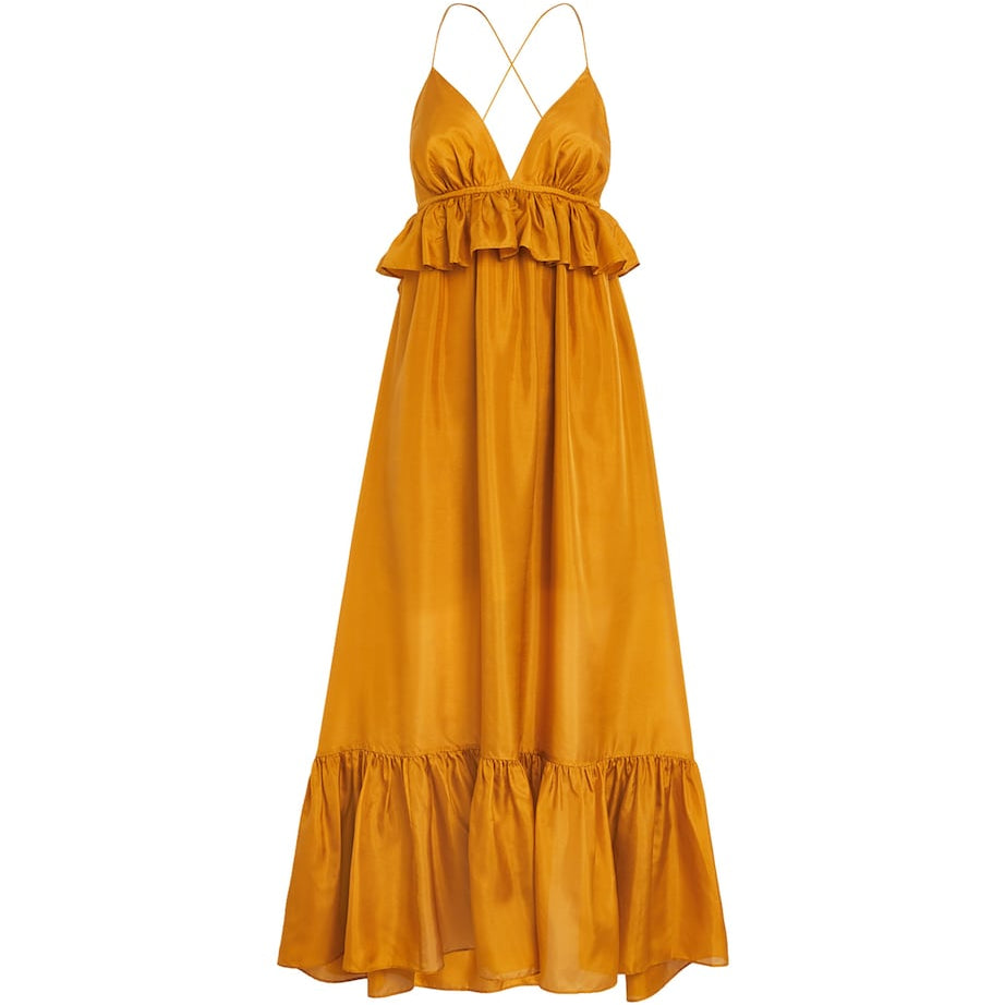 Yellow Silk Ruffle Rhiannon Maxi Dress