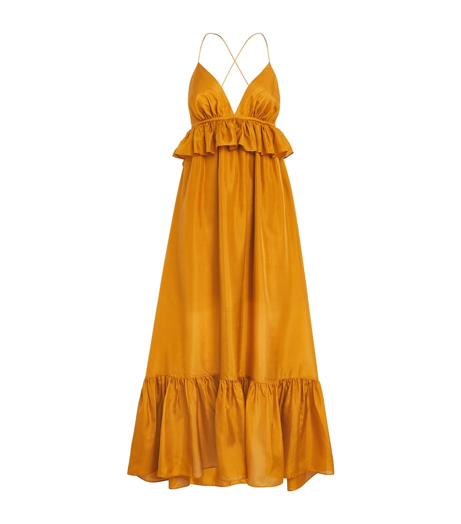 Yellow Silk Ruffle Rhiannon Maxi Dress