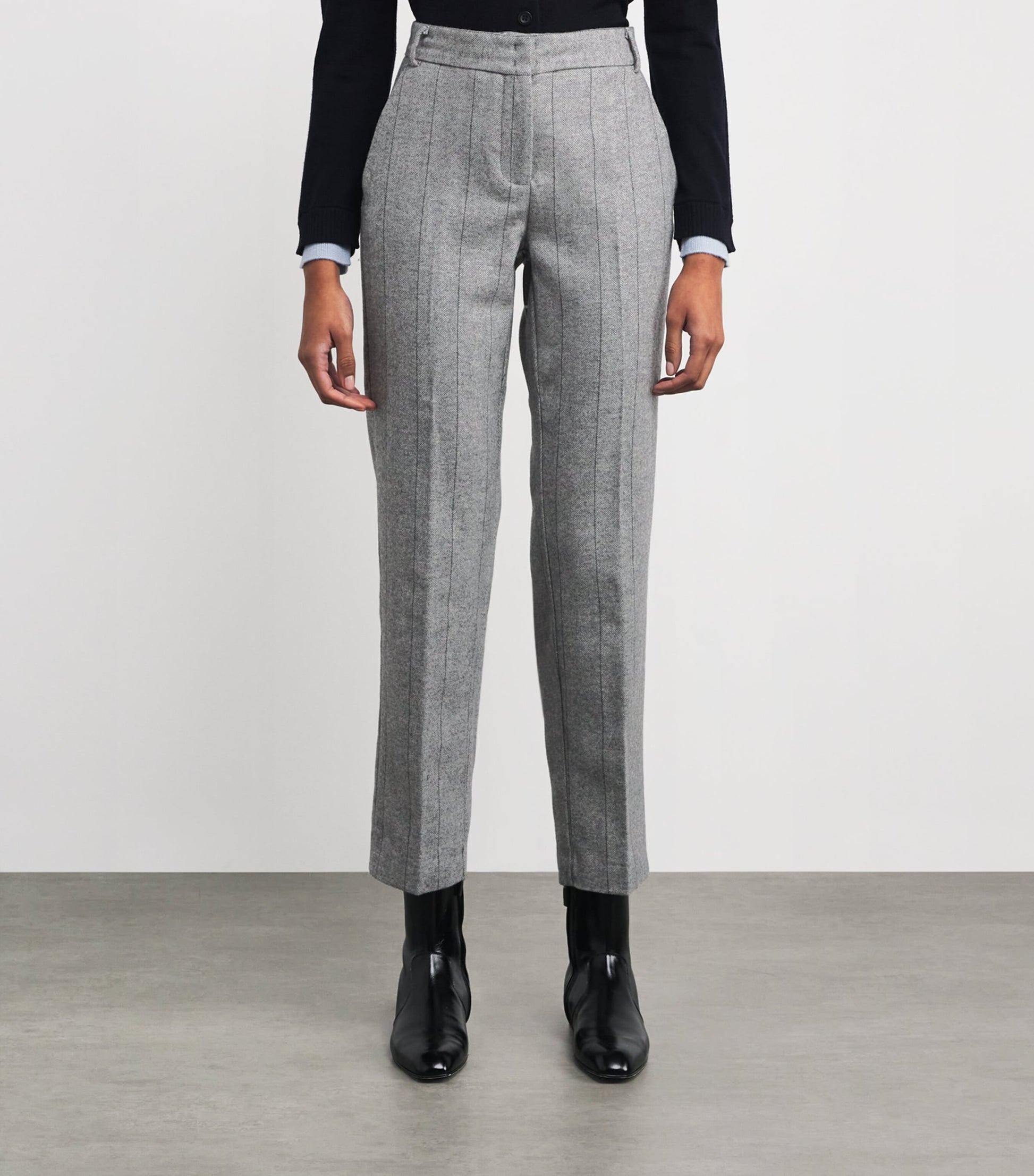 MAX&Co. Grey Wool-Blend Herringbone Straight Trousers