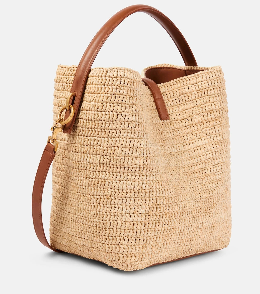 Saint Laurent - Le 37 leather-trimmed raffia bucket bag