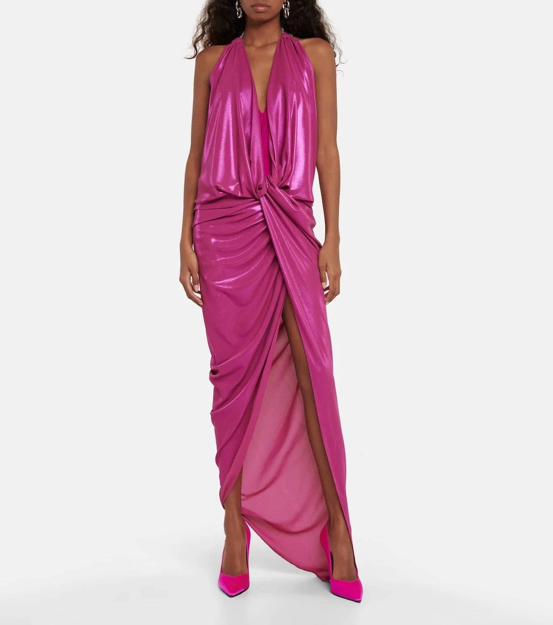 The Attico - Halterneck lamé maxi dress