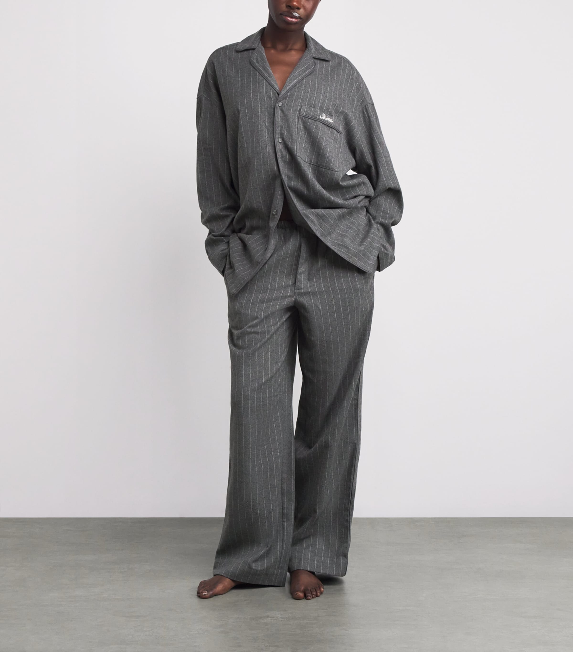 Skims Grey Flannel Pinstripe Long-Sleeve Pyjama Set