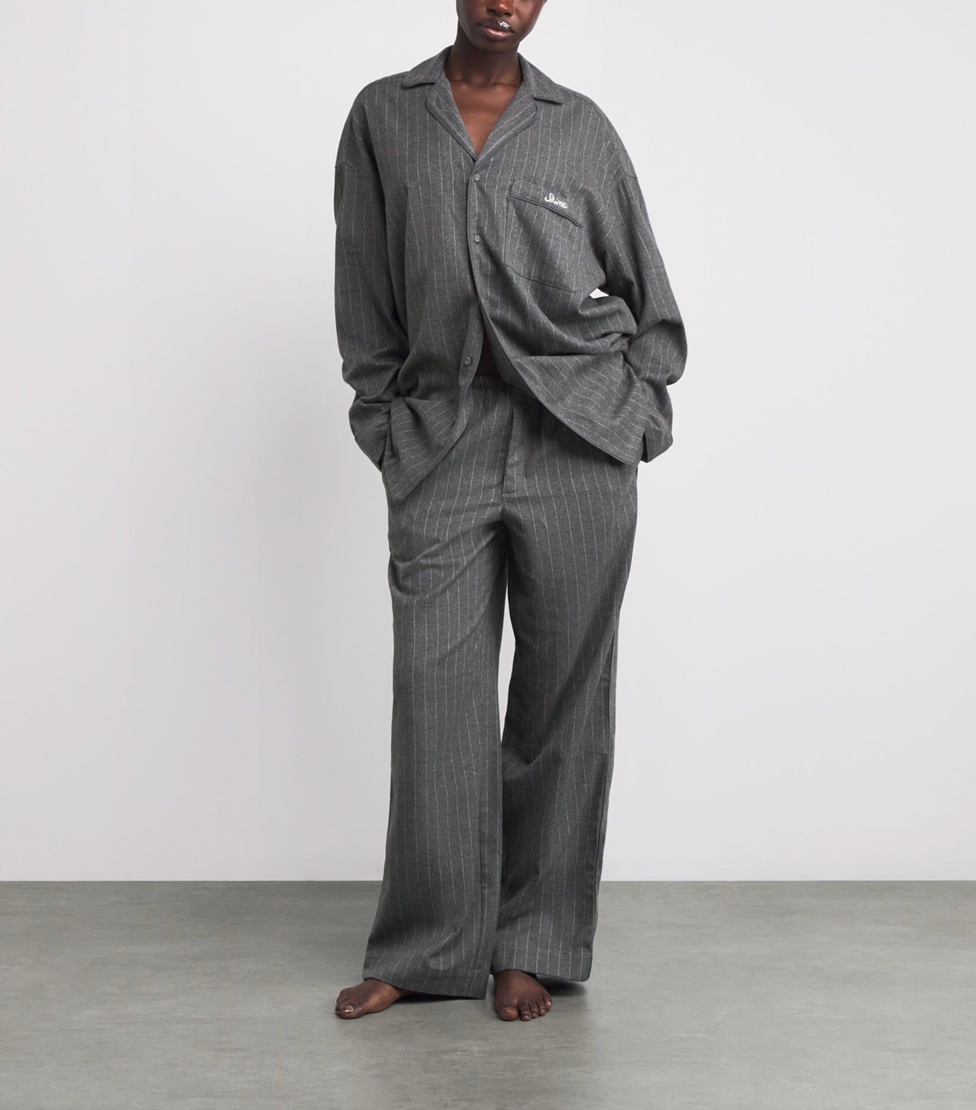 Skims Grey Flannel Pinstripe Long-Sleeve Pyjama Set